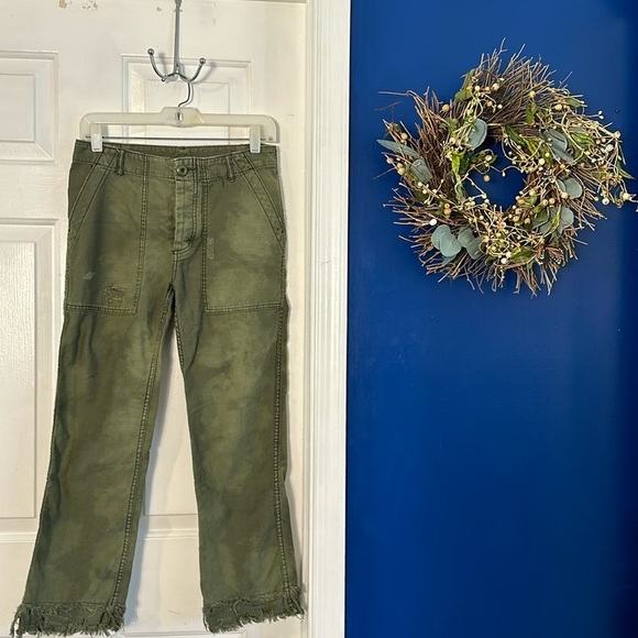 Women’s Free People Stormbringer Green Distressed Straight Leg Pants Size 26 - Picture 3 of 15